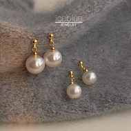 【iceblue】High Quality Glass Pearl Ear Stud Gold Earrings S925 Silver Needle 18K Gold Plated Korean S