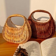 2023 Japanese Rattan Bag Portable Straw Bag Ladies Vegetable Basket Woven Bag Japanese Female Bag