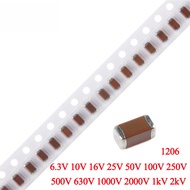 100pcs 1206 3216 SMD Chip Multilayer Ceramic Capacitor 0.5pF - 100uF 10pF 100pF 1nF 10nF 15nF 100nF 