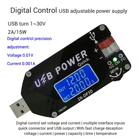 ZK-DP3D CNC USB TYEPE-C DC DC Converter CC CV 1-30V 2A 15W Power Module Adjustable Regulated power s