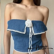 Tube Top Jeans Color Flowers Bust 30-36 (Bought For 180.-Put In One Round)