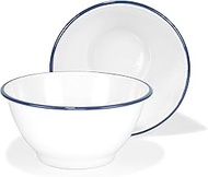 Red Co. Set of 2 Enamelware Metal Large Classic 4 quart Round Salad Serving Bowl, Solid White/Navy B