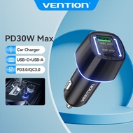 Vention 48W Fast Car Charger 6A Dual Ports (Type-C and USB) Quick Charge 3.0 Support  For iPhone/Sam
