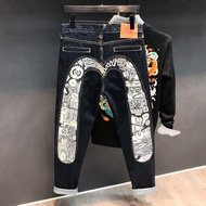 Evisu Evisu Mechanical Print Men's Jeans Loose Straight Trousers