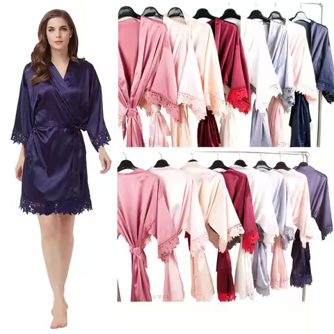 Bride Bridesmaid Lace Silky Satin Loungewear Monring robe A9007