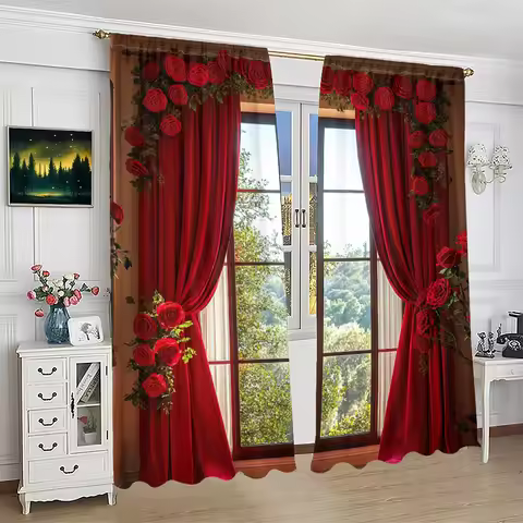 Light luxury rose high precision environmental protection polyester printed curtain limited time spe
