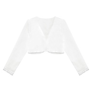 inhzoy Kids Girls Long Sleeve Open Front Bolero Pearls Sequins Beaded Shrug Cardigan Wedding Event D