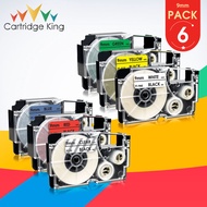 6PCS 24mm Label Tape Compatible for Casio XR-24X XR-24WE XR-24RD XR-24BU XR-24YW XR-24GN Black on Wh