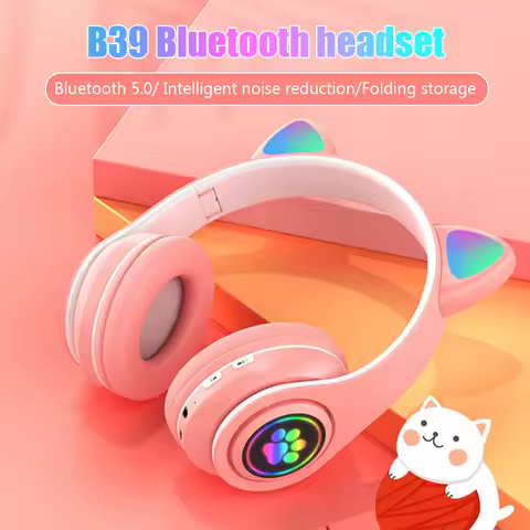 B39 Wireless Bluetooth Headset With Mic Noise Cancelling Headphones Stereo Foldable Cat Earphones Sp