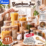 DM Round Glass Jar With bamboo Cover Candy Spices Seasoning Bottle Food Container Airtight Container