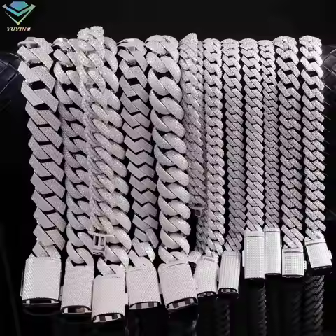 Full Ice Out Mossanite Cuban Chain 6mm 9mm 13mm 2rows 925 Sterling Silver Chain Hip Hop Necklace VVS