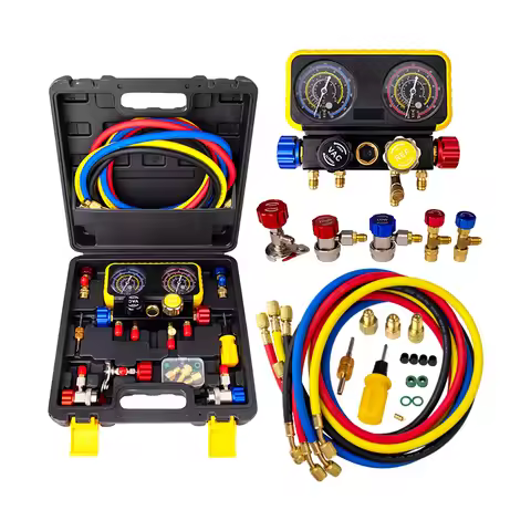 4 Way Manifold Gauge Set Manometer Diagnostic Tool R134a R22 R410a R32 for Auto Air Conditioning Ref