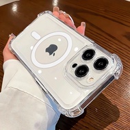 适用iPhone16Promax四角防摔透明保护套苹果15PM磁吸无线充手机壳2026530 Suitable for iPhone 16 Pro Max, four-corner anti-drop