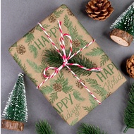 1 Roll + 43cm*500 Cm (17 Inches *16.4 Feet) Christmas Gift Wrapping Paper + Greeting Message & Pine 