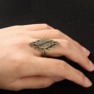 European American Design Geometric Leaf Ring Brass Distressed Ring Female Retro Brass Index Finger R