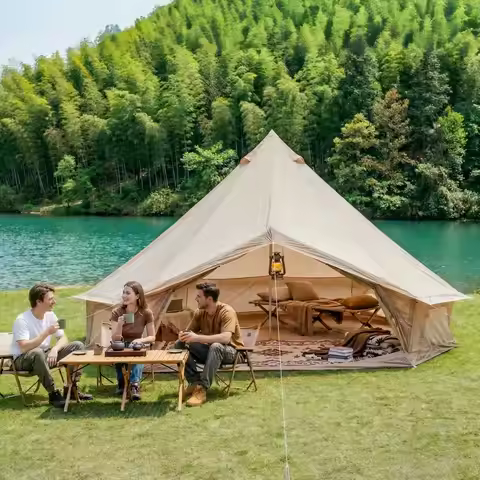 4 Season Bell Tent 16.4FT, Beige Waterproof Glamping Yurt Tent with Stove Jack, Fits 10 People Famil