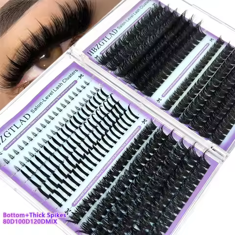 HBZGTLAD 60D-180D Bottom&Spiky Lashes Clusters Volume Individual Lashes Cluster Extensions Spikes La