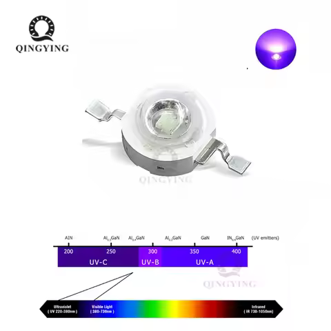 5pcs 3W UV High Power LED Light Beads Ultra Violet Purple LED Chip 360nm 365nm 370nm 380nm 390nm 395