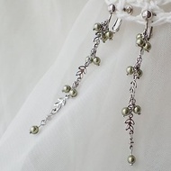 花草風　水晶珍珠　施華洛世奇元素　夾式 耳環 (一對)