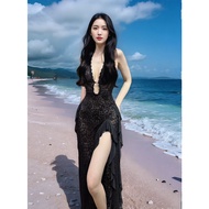 Sexy Off-the-Shoulder Lace Mesh Maxi Dress with Camisole Collar for Beach Party XT974L