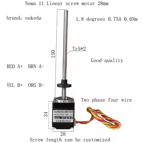 Nema 11 Linear Screw Stepper Motor 28 Linear Motor 28mm External Drive Screw Motor 28 Screw Motor
