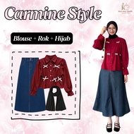 Korean Style Women's Suit (Pashmina, Ribbon Blouse, Jeans Skirt) Trendy Teenage Hanging Outfit KY2G