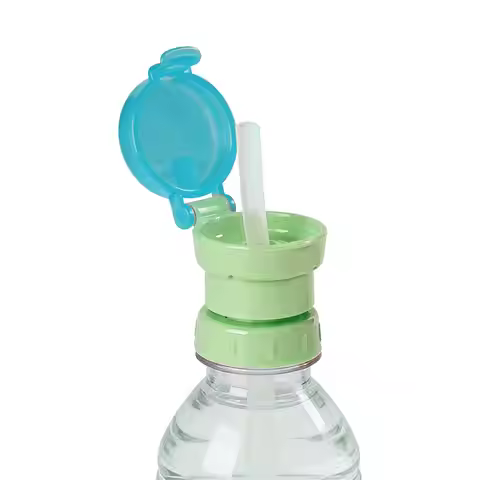 Kids Water Bottle Caps Spill Proof Juice Soda Water Bottle Twist Cover Caps with Straw Safe Drink Si