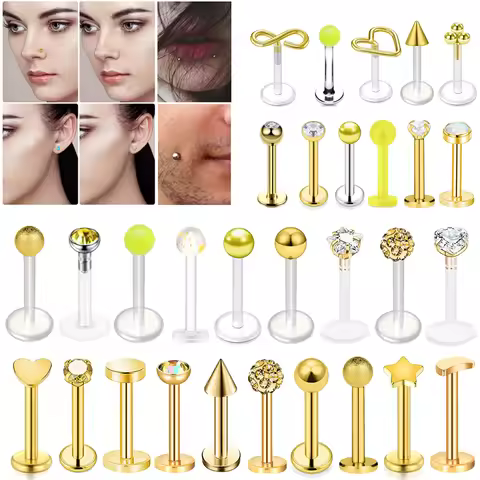 1Pcs 16G Stainless Steel Lip Labret Piercing Crystal Ball Monroe Lip Stud Helix Tragus Conch Cartila