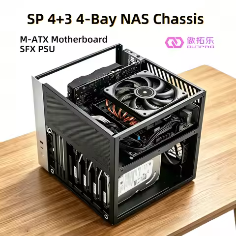 METALFISHxOUTPRO SP4+3，4-bay Mini ITX NAS Case Supports SFX Power MATX/ITX Motherboard For Home Stor
