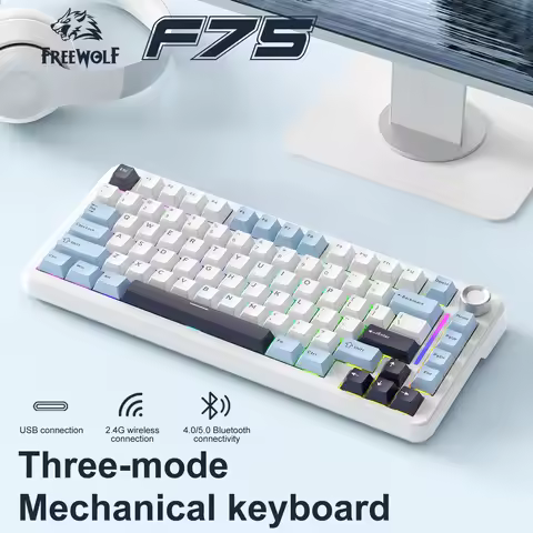 FREEWOLF F75 Gaming Mechanical Keyboard, 75% Tri-Mode Wireless Bluetooth, AULA F75 Same Model, RGB H