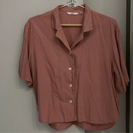 Uniqlo 玫瑰粉 棉麻短襯衫