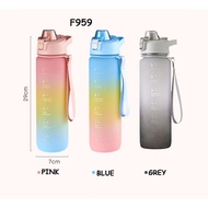 F959 1L Gradient Water Bottle, Korean Style, Sporty Design, Pastel Rainbow, Modern Kids' Bottle