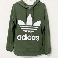 ADIDAS ORIGINALS 經典復古 三葉草 LOGO 保暖 連帽 帽T 女版 軍綠色 S號 DH3139 CLT-W TP0_2402 TP0_24