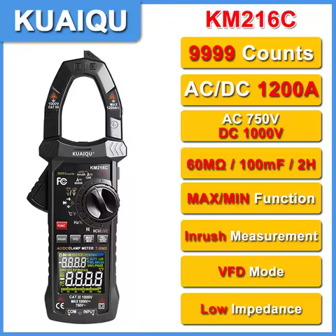 KUAIQU KM216C 9999 Counts Clamp Meter AC/DC 750V/1000V 1200A Digital Multimeter True RMS /NCV/CAP/HZ