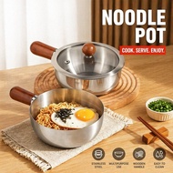 Stainless Steel Noodle Pot Korean Ramen Soup Pasta Cooker Wood Handle Periuk Mi Induction