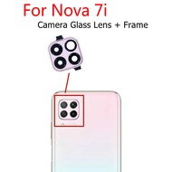 สำหรับ Huawei Nova 7i เลนส์กล้องถ่ายรูปด้านหลัง + กระจกกล้องถ่ายรูปกรอบพร้อมกาวสติกเกอร์อะไหล่ซ่อมโทรศัพท์