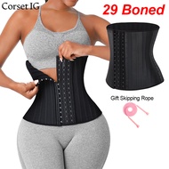 Corset IG 29 Boned Corset  Latex Waist Trainer Genuine Latex Corset Body Shaper 29 Boned 3 Rows 14 Hooks Slimming Belt Waist Shaper Adjustable Corset IG Official Store 29 Bones (Gift Jump Rope)