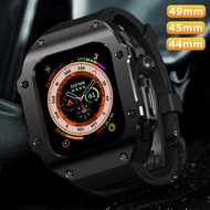 Stainless Steel Mod Case For iWatch Ultra 49mm Metal Modification Kit For iWatch 8 7 45mm 6 5 SE 4 44mm Rubber Sports Strap