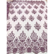 Kain Lace Meter( Dusty Purple ) / Lace Fabric Beaded / Embroidery Lace Fabric for high grade dresses baju pengantin