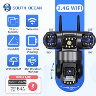 *Dapatkan Kad SD 64gb* CCTV Lautan Selatan Luaran 12MP Tiga Lensa 360 °   Memantau Wireless IP66 Wat