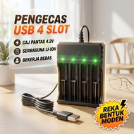 [Ready Stock] Charger Bateri 18650 26650 4 Slot USB 4.2 V Auto Cut Off Torchlight Vape Lampu Suluh