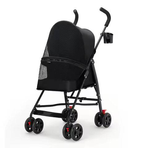 Jogging Pet Stroller 4-Wheel Suspension Sunshade Ventilated Cage Soft Mat Rear Pocket for Dogs Cats