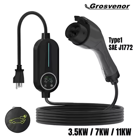 Grosvenor Type 1 Portable EV Charger Wallbox 11KW J1772 Charging Cable 7KW EV Charging Box Cord Type