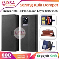 Sarung Kulit Leather Infinix Note 10 Pro Flip Cover Case Dompet Casing