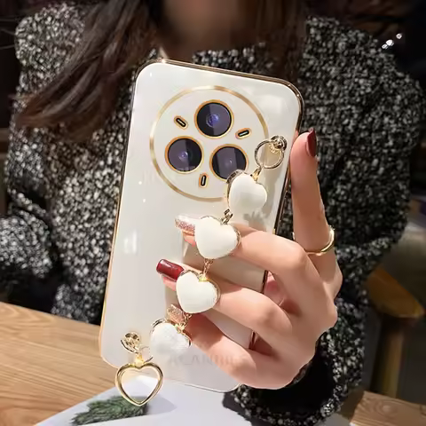 Realme14pro Love Heart Bracelet Plating Case On For Oppo Realme 14 Pro Plus 14pro 12 11 9 4g 5g C63