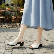 Lovito Stylish Minimalist Peep Toe Heel in Black & White Contrast for Women LFA77239