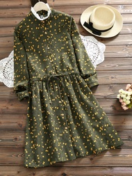 ANH Mori Girl Floral Printed Long Sleeve Drawstring Corduroy