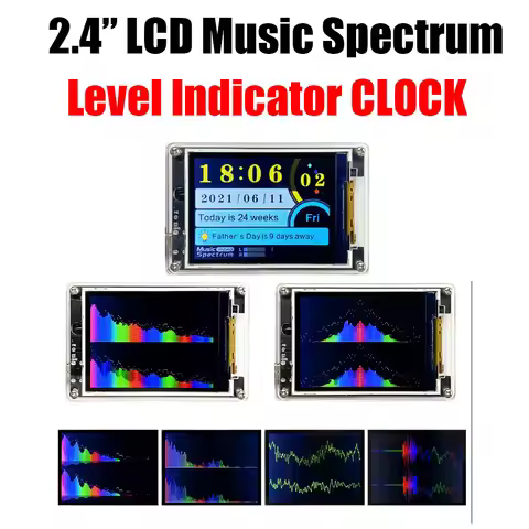 2.4 Inch LCD Music Spectrum Display Analyzer Level Indicator Audio Rhythm Light Digital Clock Holida