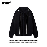 เสื้อสเวตเตอร์ถักสีแดงสไตล์ย้อนยุคแบบอเมริกัน K787 สำหรับทั้งชายและหญิง ฤดูหนาว 2024 แฟชั่นลำลอง ปกโ