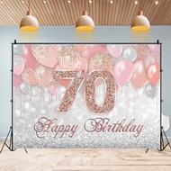7x5Ft Happy 70th Birthday Photography Backdrops Glitter Spots Pink Balloons Birthday Decorations Wom